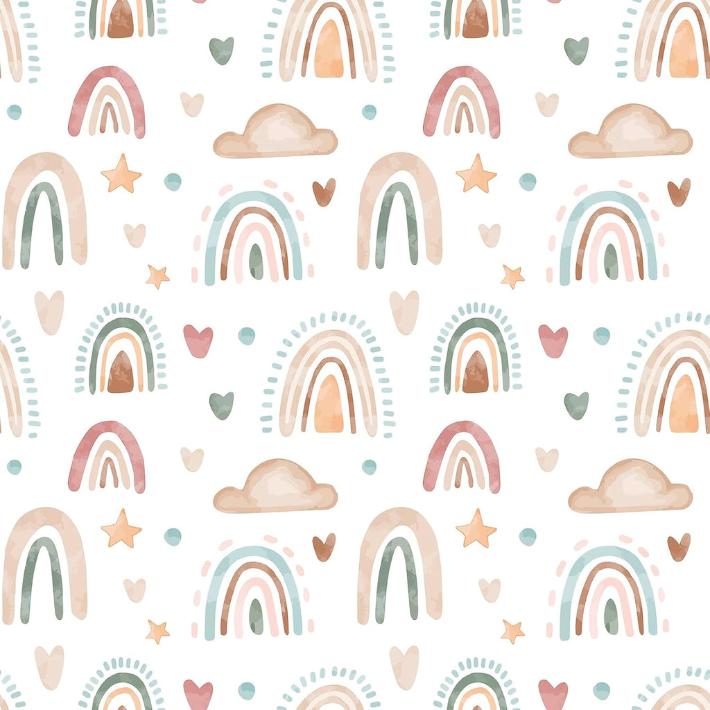 17.7"x236" Boho Wallpaper Peel and Stick Rainbow Wallpaper Kids Rainbow Cloud Heart Star Vinyl Roll Removable Self