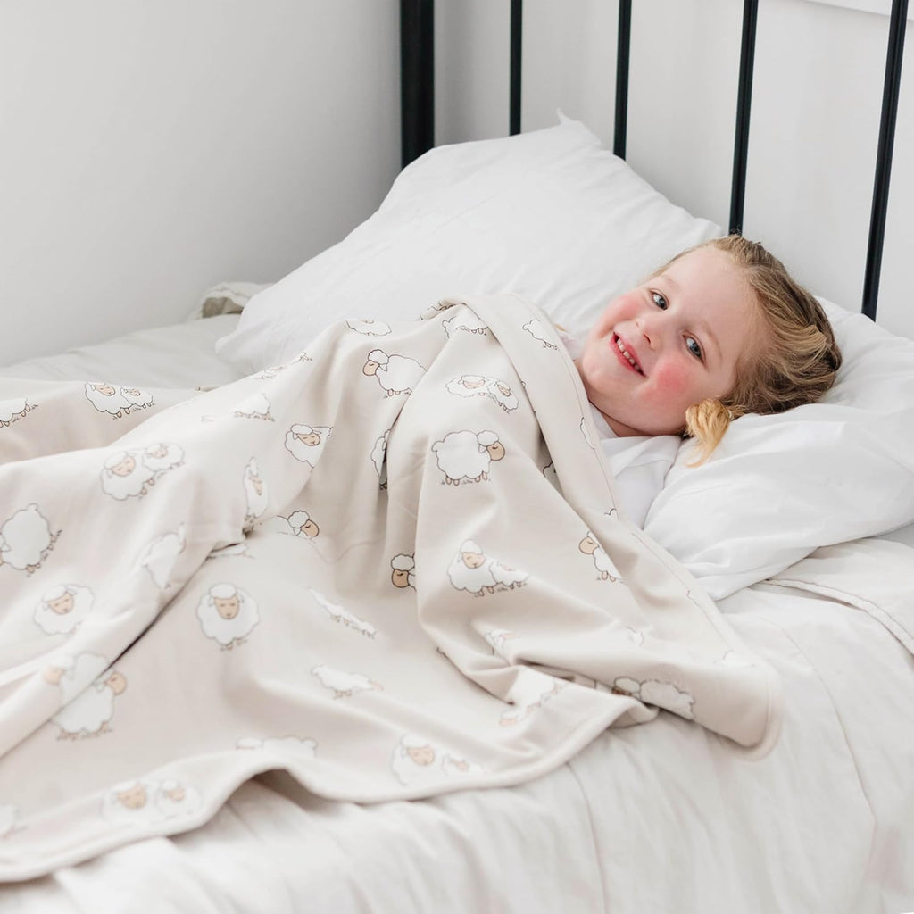 Toddler Blanket - Merino Wool and Organic Cotton Baby Blanket for Girls and Boys - 4 Season - 52.5" x 40" - Sheep