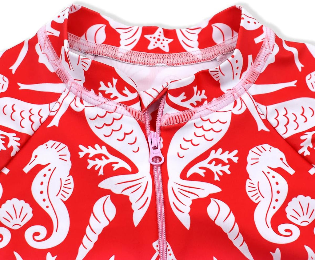 Girls One Piece Swimsuit Long Sleeve Rash Guard UPF 50+