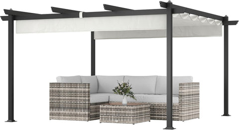 13' x 13' Retractable Pergola Canopy with Stronger Aluminum Frame, Outdoor Pergola Sun Shade Shelter for Garden, Patio