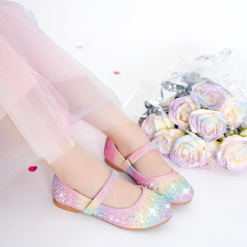 Girls Dress Shoes Princess Flats Glitter Flower Girl Toddler Kids