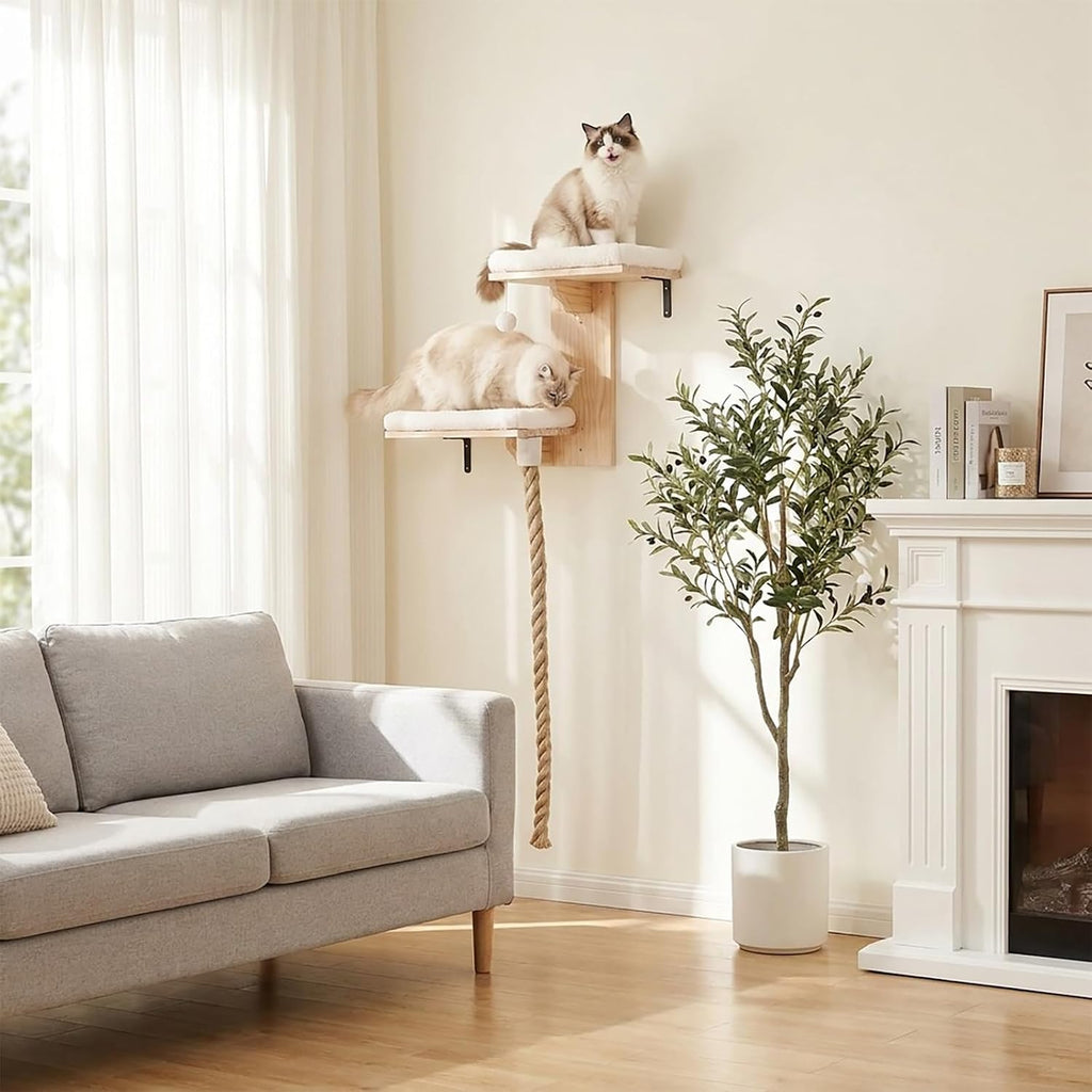 Cat Wall Shelves Set with 2 Washable Beds & 4.92FT Scratching Post