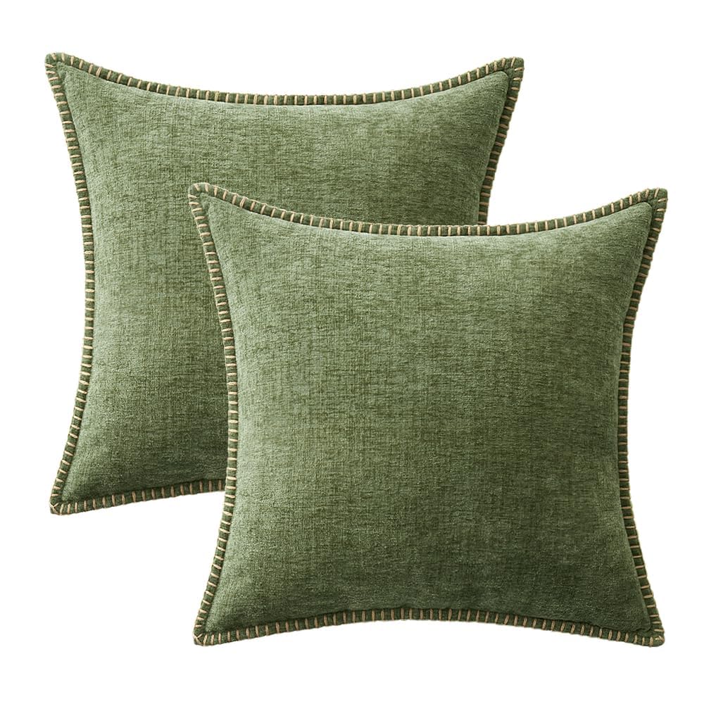 Decorative Couch Throw Pillow Covers 20x20 Inch Sage Green 2 Pack