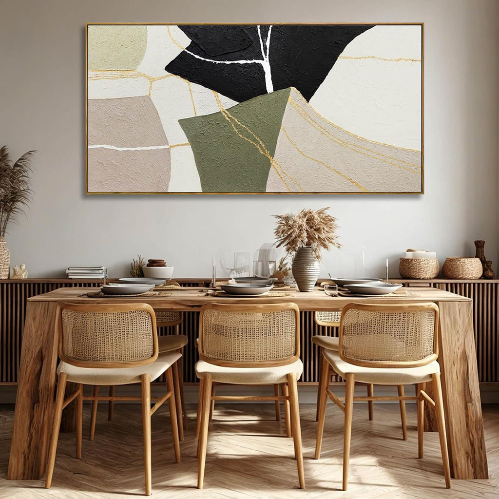 Abstract Canvas Wall Art Modern Neutral Geometry Wall Decor Pictures Black Beige Green Minimalism Line Paintings