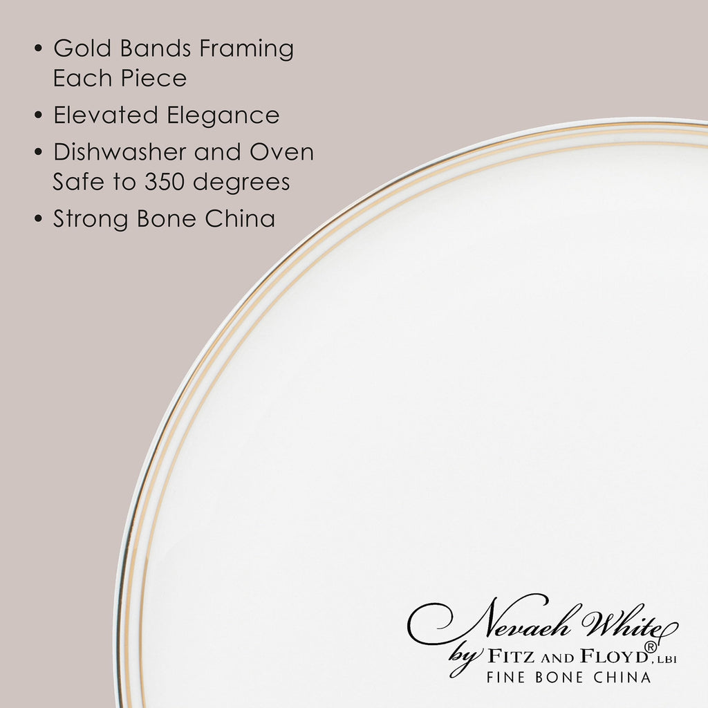 By Fitz and Floyd Nevaeh Bone China Coupe Gold Bands Dinnerware Set, Service for 4