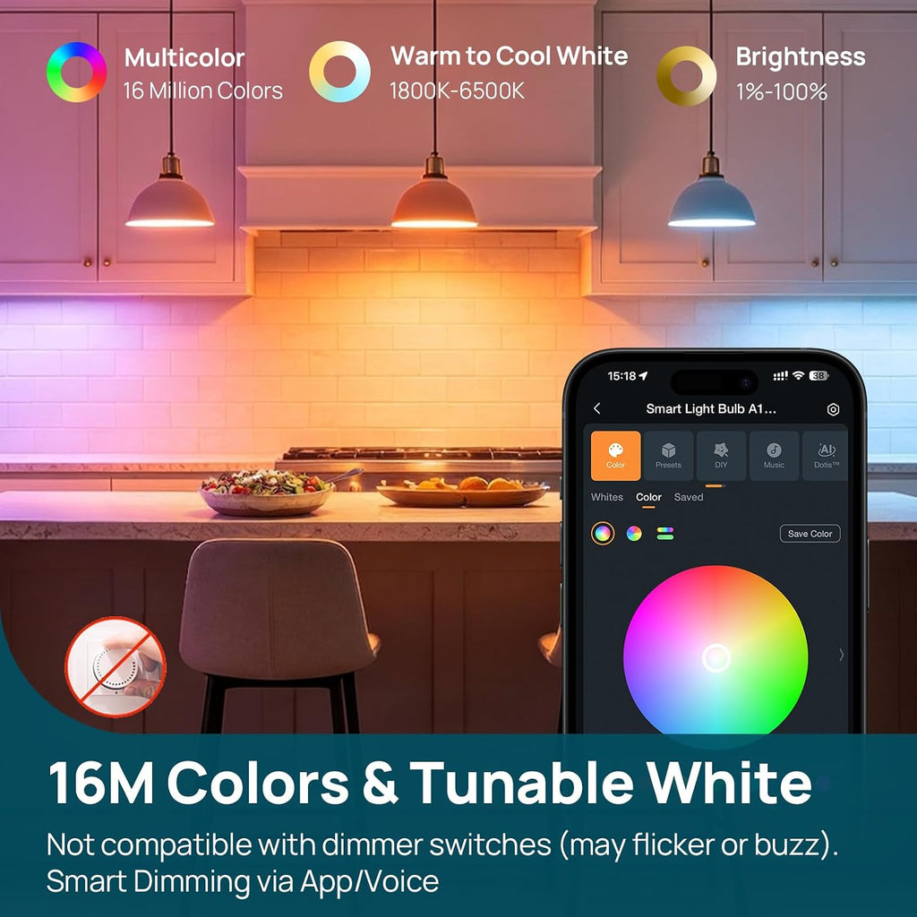 Smart Light Bulbs, Compatibale with Alexa, Google Home, AiDot