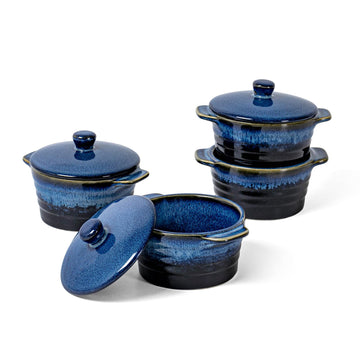 8 oz Ceramic Ramekins with Lid, Mini Casserole Dish with Handles Set of 4, Porcelain Small Baking Dish, Round Small