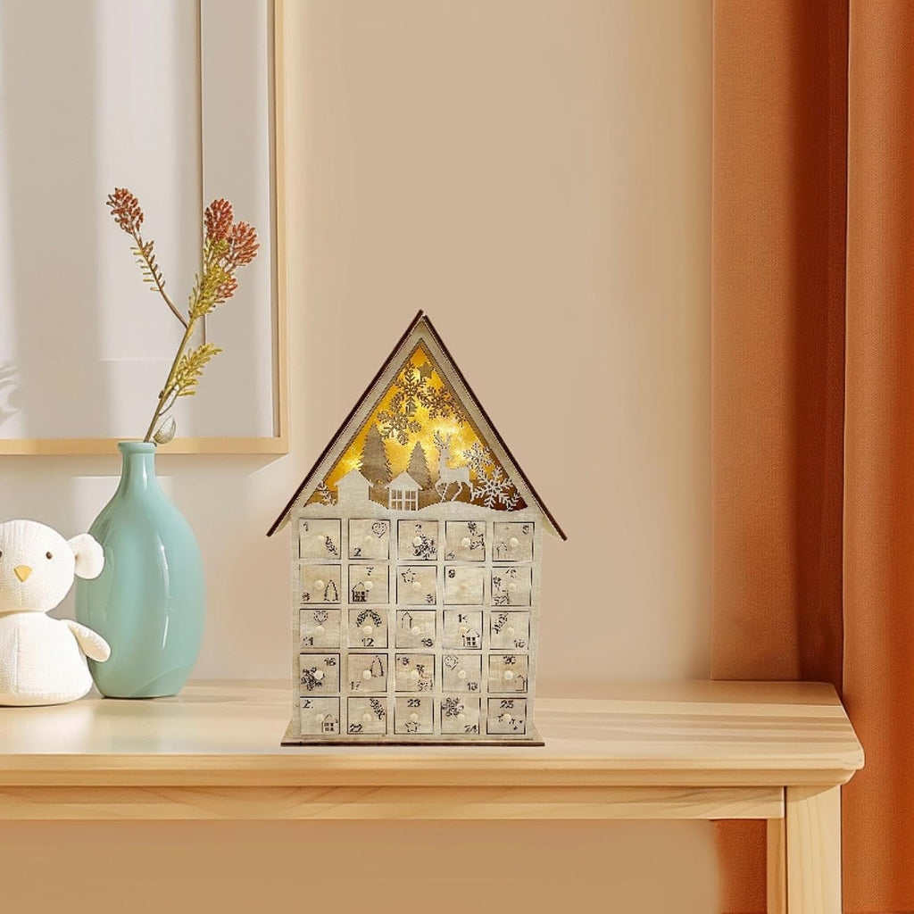 2024 Wooden Advent Calendar with 25 Drawers and Lights for Holiday Celebrations