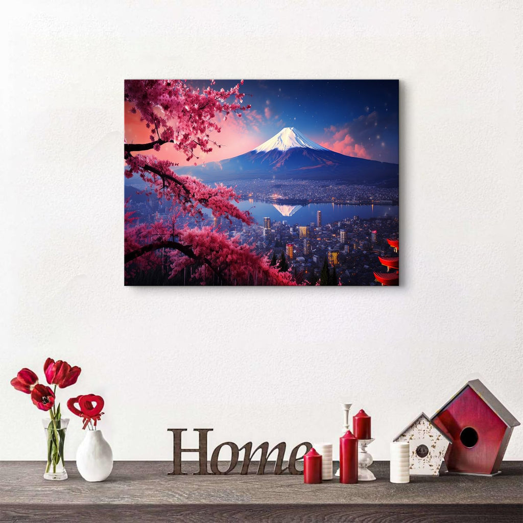 Mount Fuji Canvas Wall Art Japan National Park Poster Vintage Pink Cherry Blossom Pictures Canvas Prints Sunset
