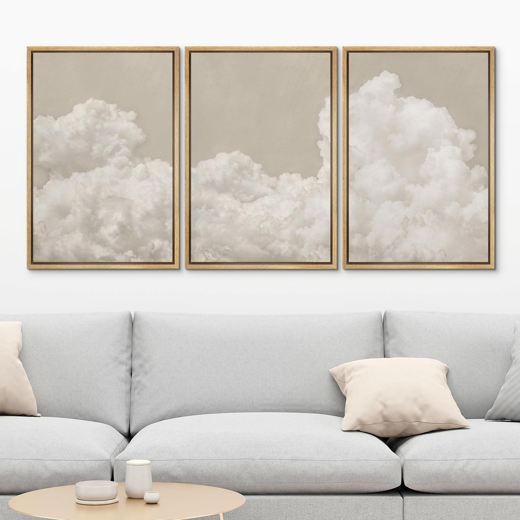 Framed Wall Art Print Set Serene Sky Filled with Fluffy Clouds Illustrations Modern Art Decorative Colorful Chic