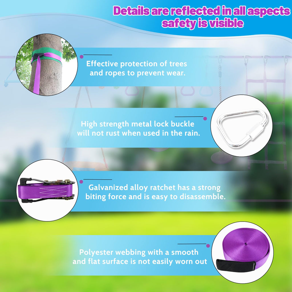Ninja Warrior Obstacle Course for Kids, 2x56ft Slackline with 12 Accessories, Saucer Swing with 360 Degree Rotating