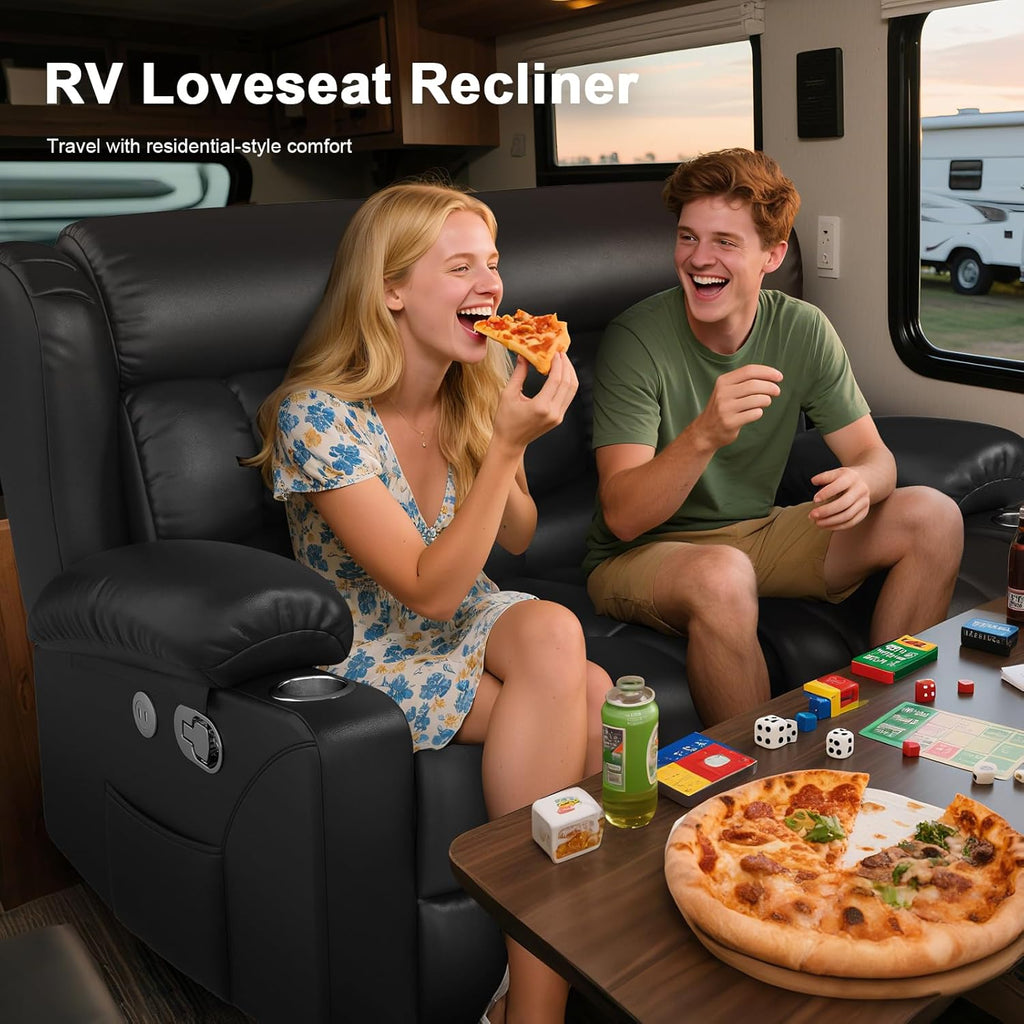 RV Loveseat Recliner Sofa, Reclining Loveseat Home Theater Seating with USB Ports, Cup Holders, Insert Pockets