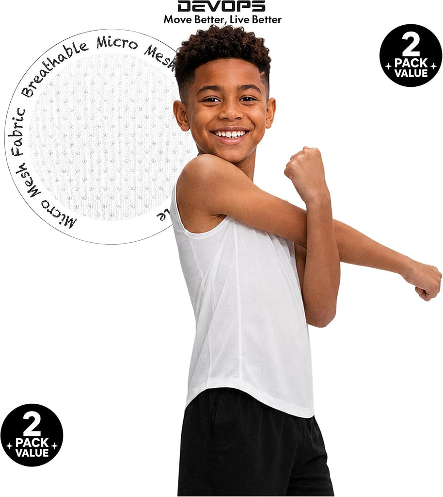 2 Pack Boys Athletic Tank Tops Breathable Mesh Sleeveless Shirts