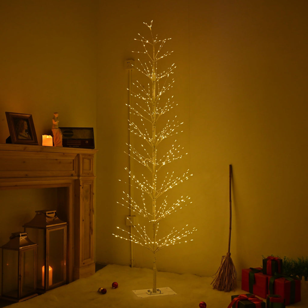 7FT Birch Tree with 736 LED Lights, Artificial Tree IP44 Waterproof Twinkle Light White Christmas Tree for Indoor
