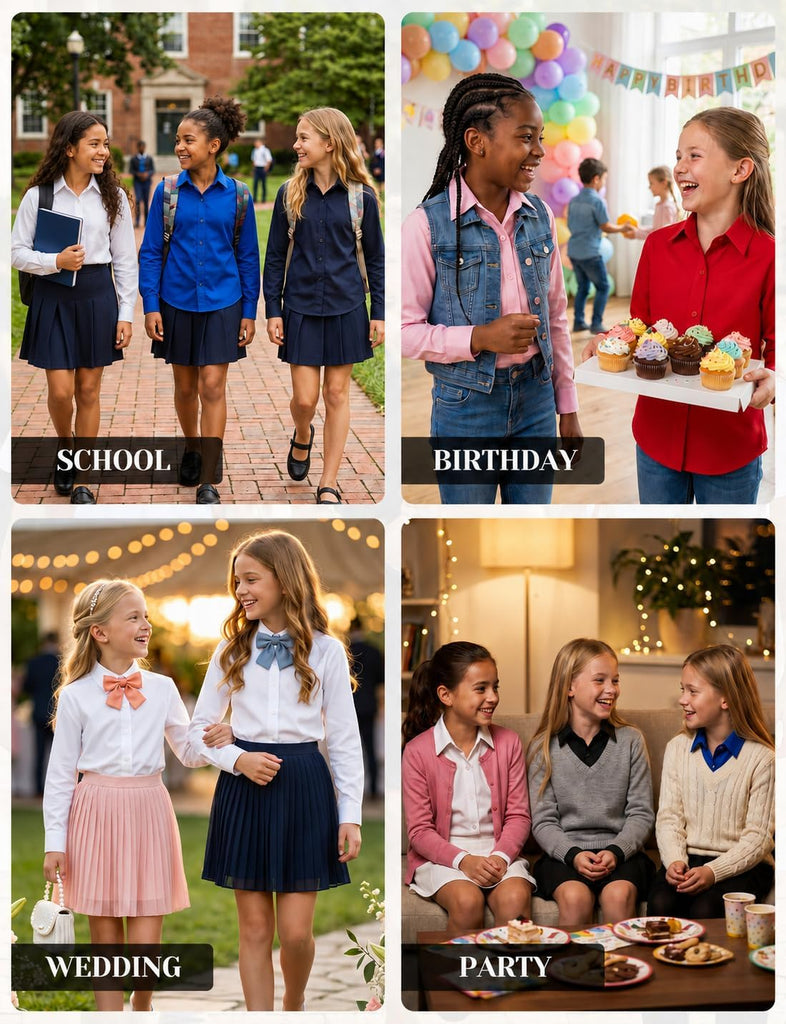 Girls' Stretch Button Down Shirt, Wrinkle-Free School Uniform