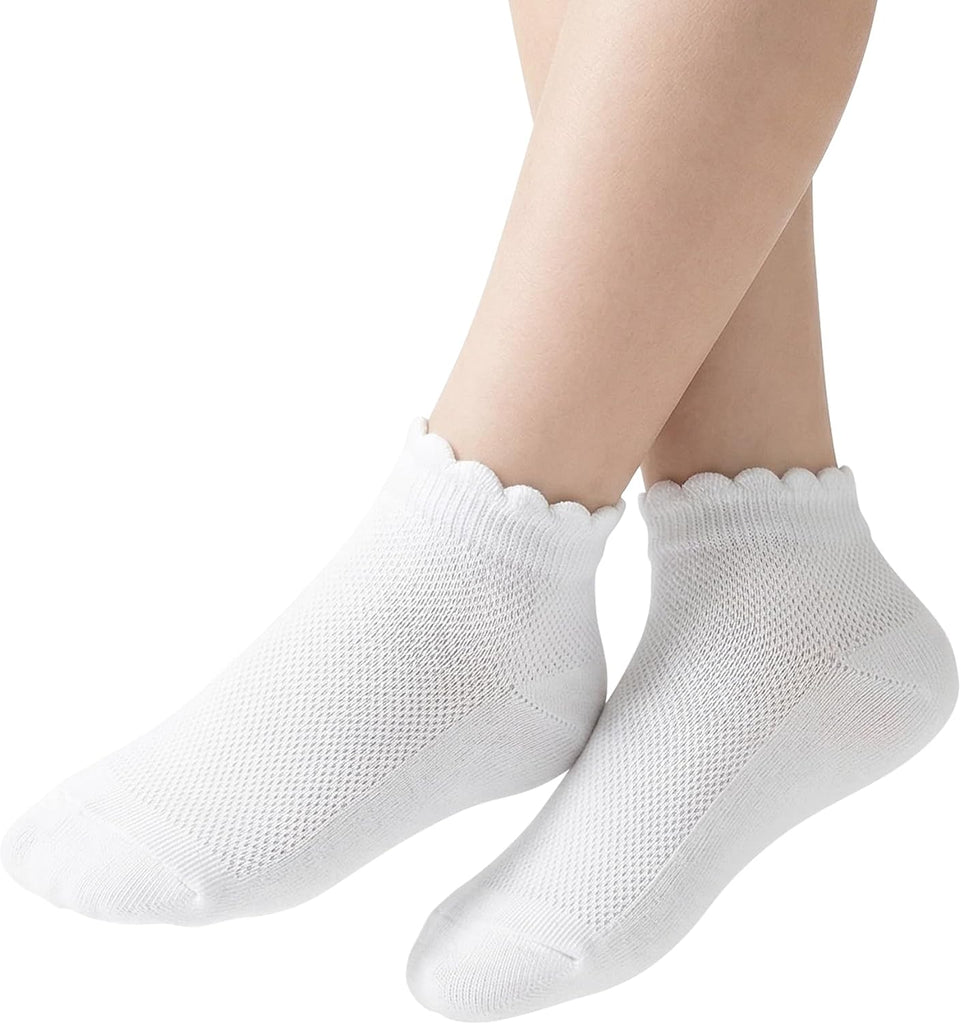 6 Pairs Girls Socks Ruffled White Cotton Ankle Socks