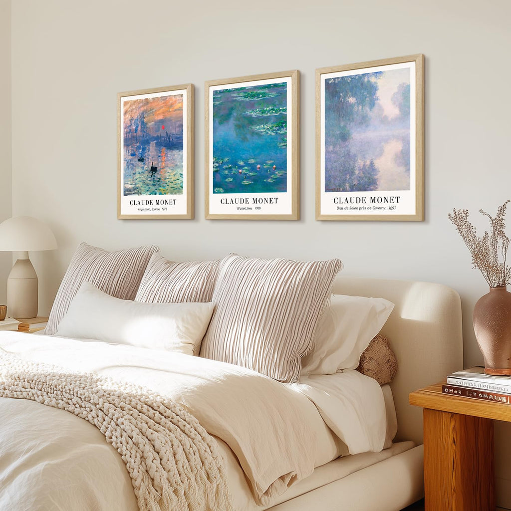 Claude Monet Water Lilies Wall Art Set of 3, 12x16 Framed Prints