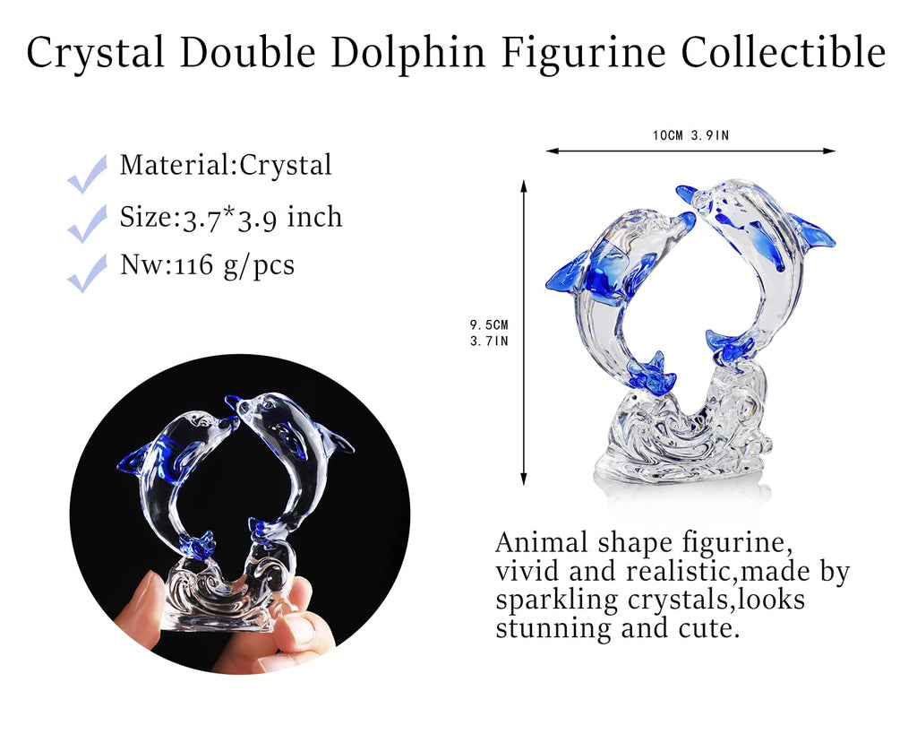 Double Crystal Glass Dolphin Figurines Sea Animal Statue Table Desk Decor