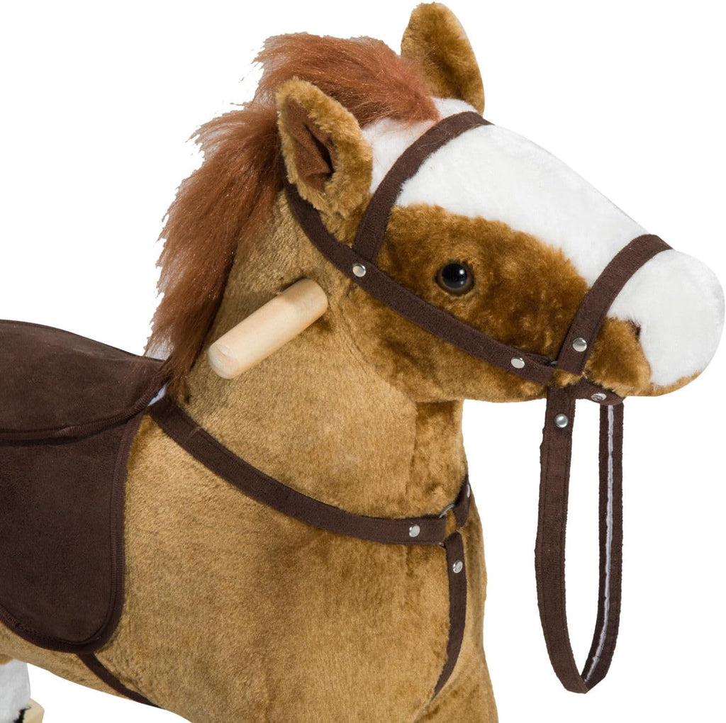 Kids Rocking Horse Plush for Boys Girls with Realistic Sounds Brown