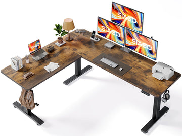 L-Shaped Standing Desk - 75 x 63 Inch Adjustable Corner Standing Desk with Charging Station - L Shape Sit Stand Table