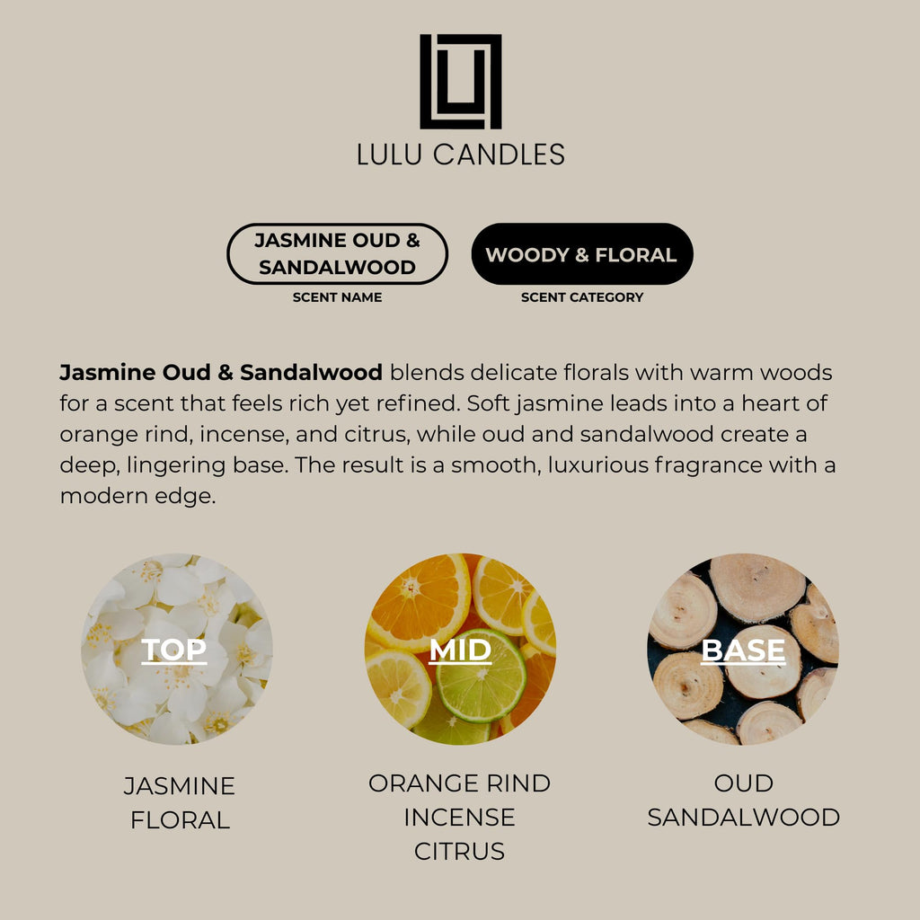 Reed Diffuser Set | Jasmine, Oud & Sandalwood | 6 Reed Sticks | Scent Diffuser Bathroom Living Room & Office - 4.2 FL