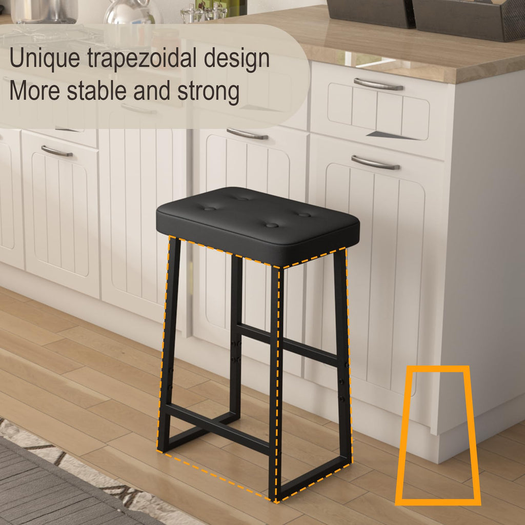 Bar Stool, Counter Height Bar stools, Modern Kitchen Island Chairs, Synthetic Leather with Stitching, 26 inches high