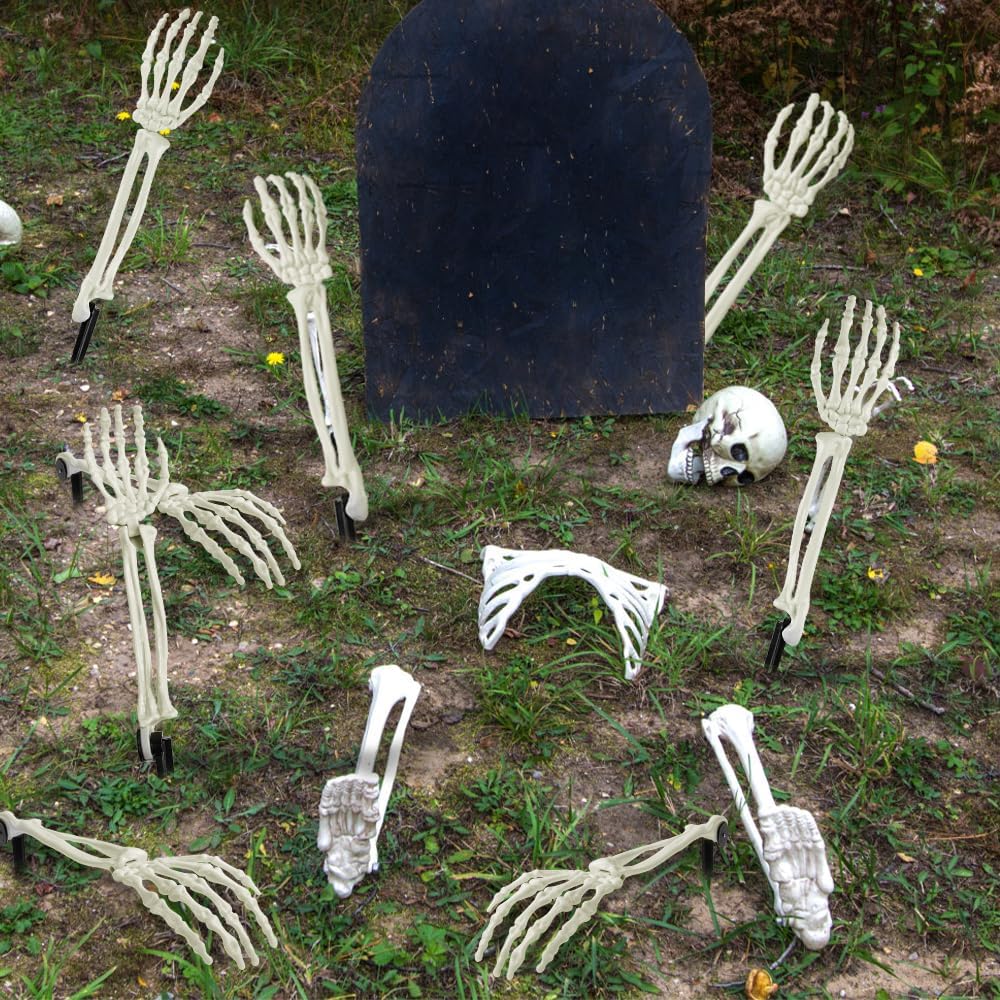 Halloween Skeleton Arm Decor White Hands Stakes - Set of 10