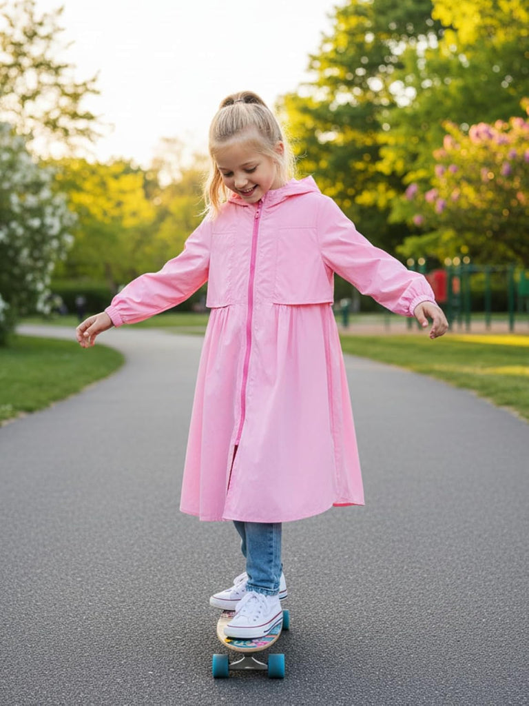 Girl Lightweight Rain Jacket Windbreaker Hooded Waterproof Jacket with Linlng