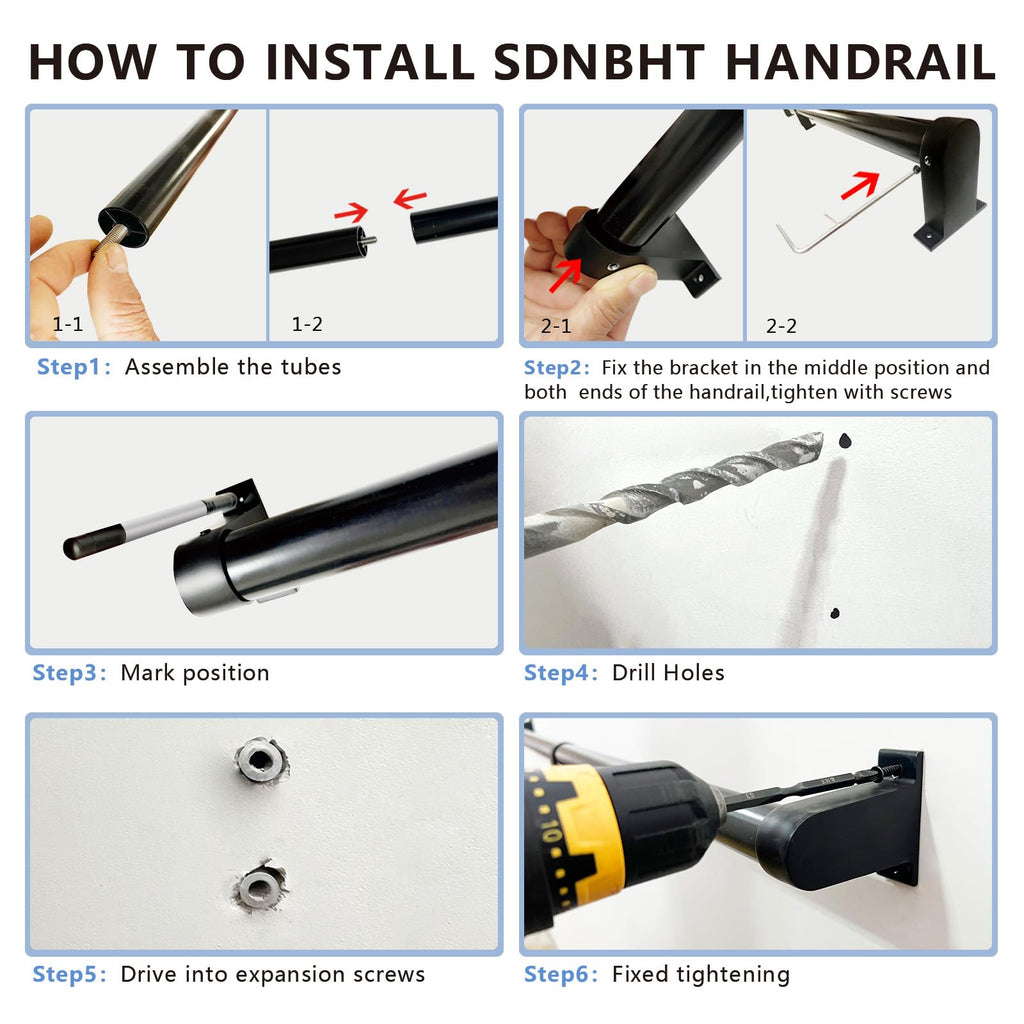 Industrial Stair Railing Metal Hand Rails for Indoor Stairs Wall Mount Staircase Handrails 1.5" Pipe Stair Handrail