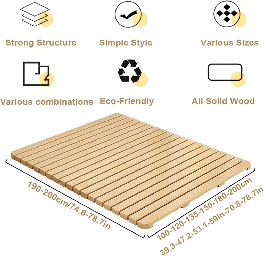Floor Mattress Natural Solid Wood Bed Frame, Guest Tatami Mat, Wooden Slatted Pallet Floor Bed, Roll-Up Slatted