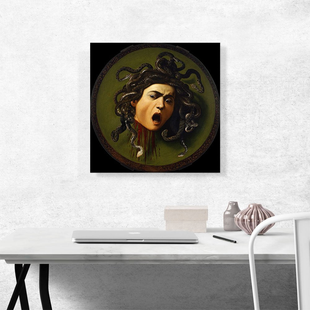 Medusa Shield 1597 Black Background Canvas Art Print Stretched Framed Painting Picture Poster Giclee Wall Decor by