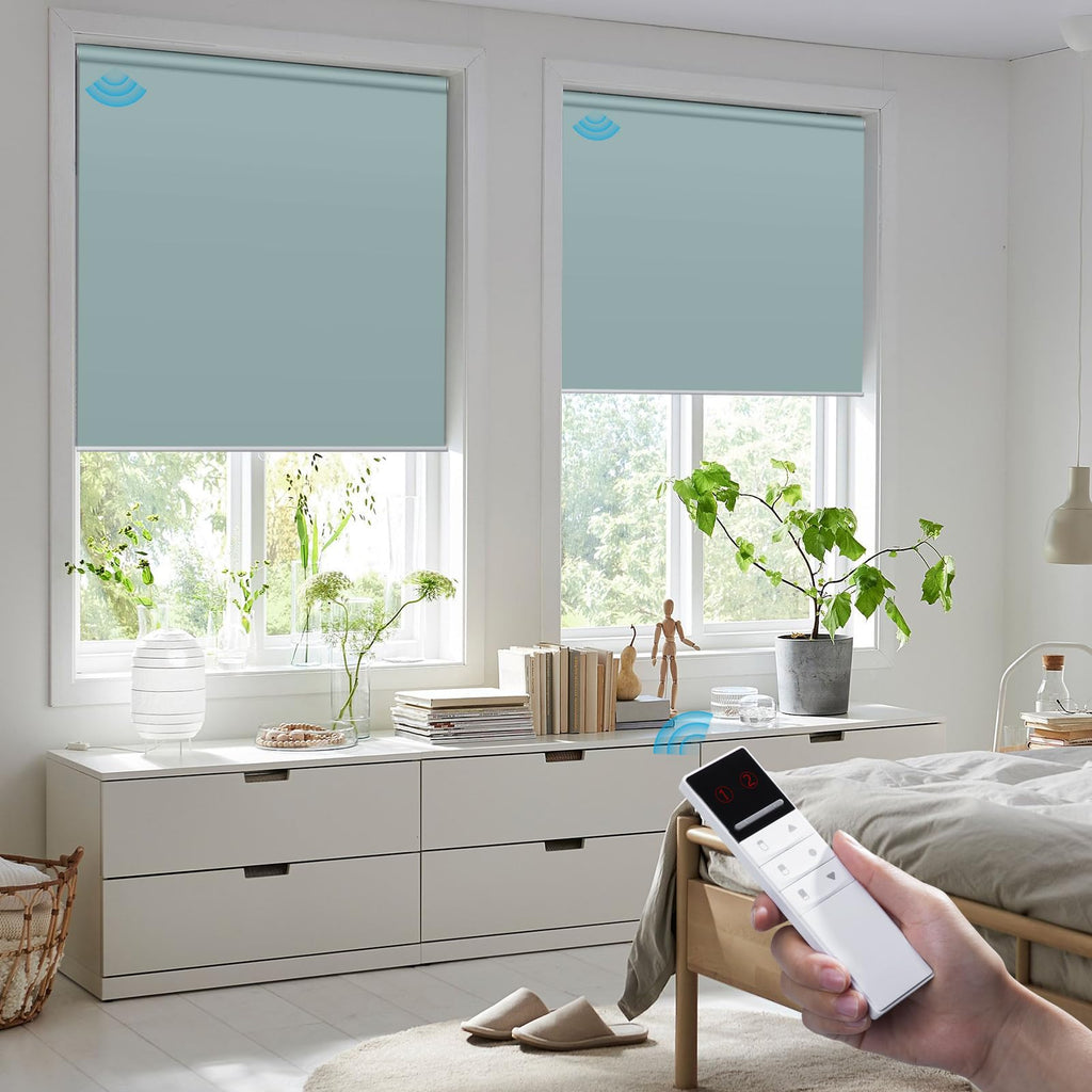 Motorized Blackout Window Blinds Customize Width (21-92 in) Remote Control Wireless and Rechargeable Roller Shades