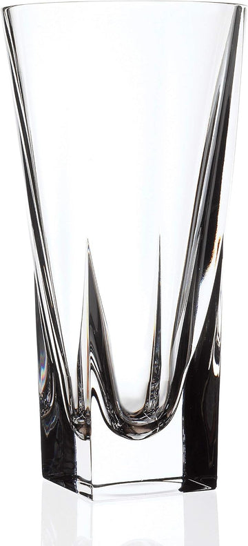 Vase - Crystal Glass - 12" H - for Flowers - Roses - Square Bottom - Round Opening - Made in Europe