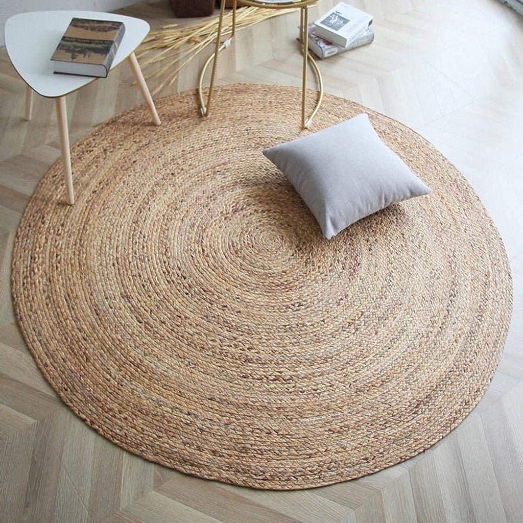 Handwoven Jute Braided Area Rug- Rustic Vintage Beige Reversible Rugs Eco Friendly Rugs Kitchen Living Room Farmhouse