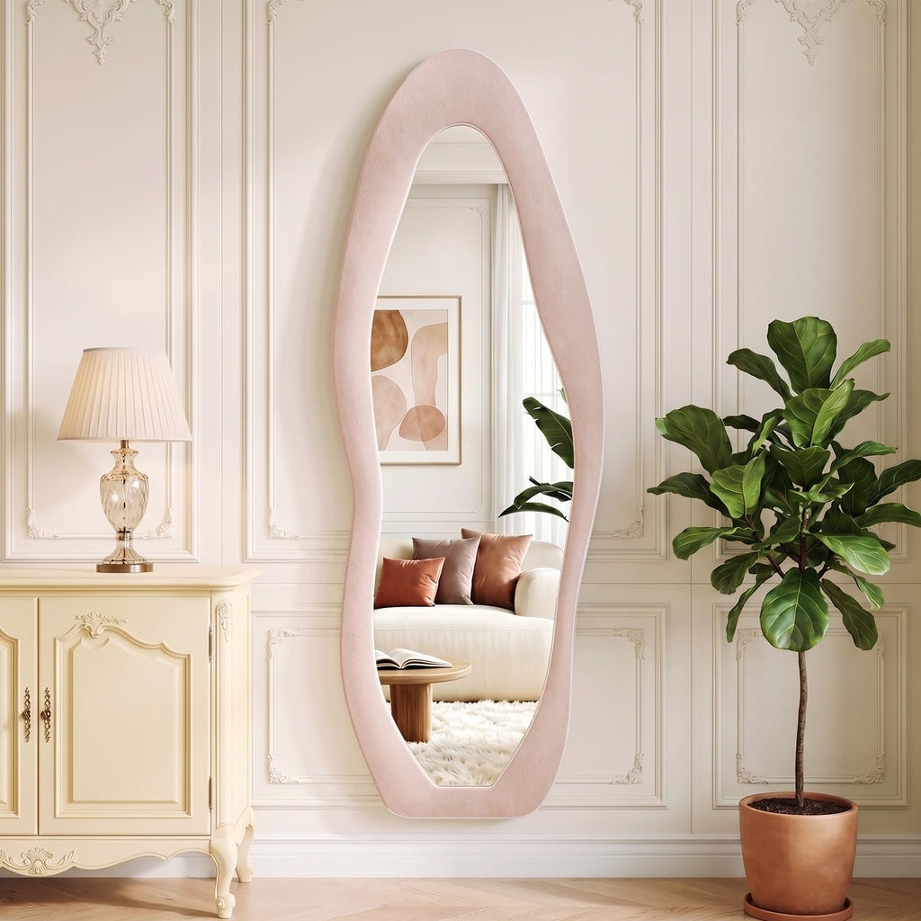 Pink Mirror Full Length 63"x24", Wavy Full Body Mirror