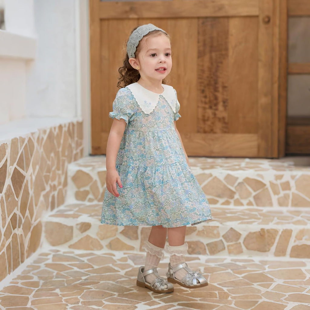 Toddler Baby Girl Smocked Dress Short Puff Sleeve Playwear Dress
