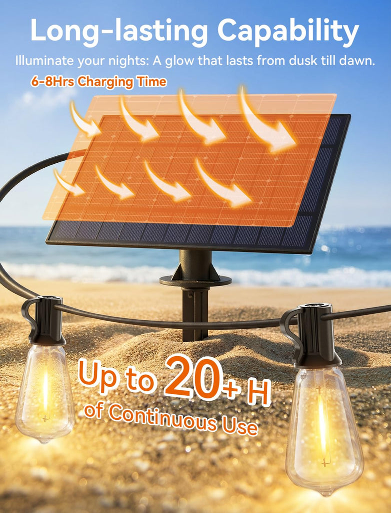 Solar String Lights Outdoor Waterproof with Remote, 36+2 Shatterproof ST38 LED Bulbs, Dimmable Patio Lights