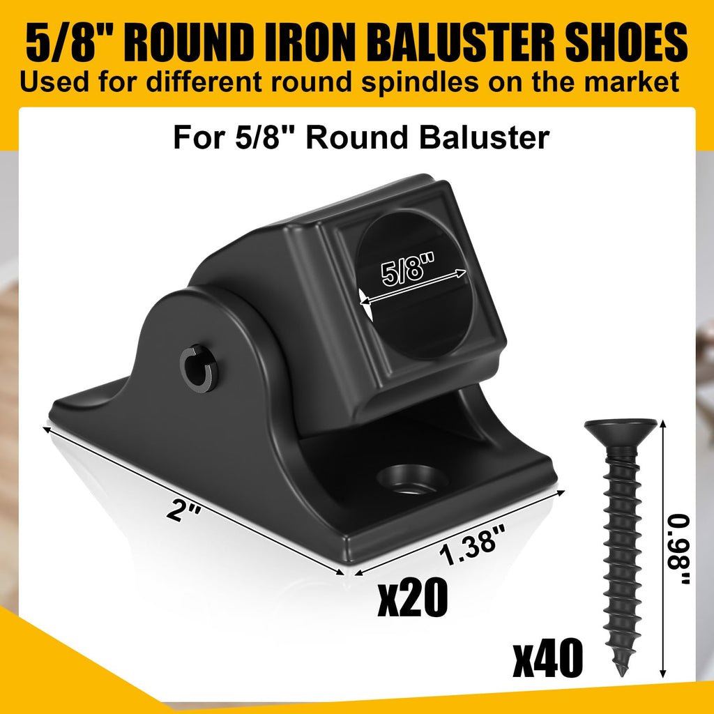 20 Sets 5/8" Round Iron Baluster Swivel Shoes 0-180 Degrees Rotation Staircases Baluster Connectors Hardware Shoes