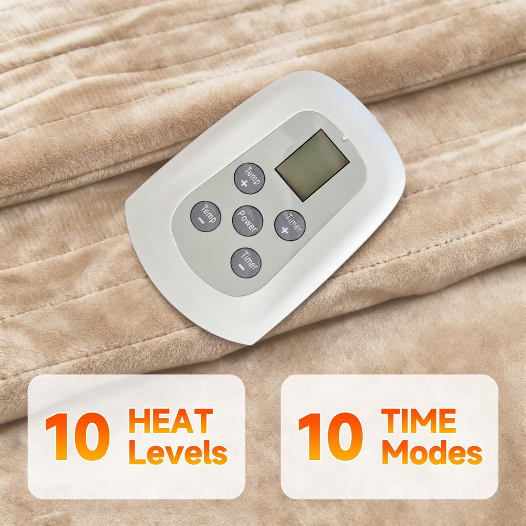 Electric Heated Blanket 84 x 90 in, 10 Heat Levels, Dual Control