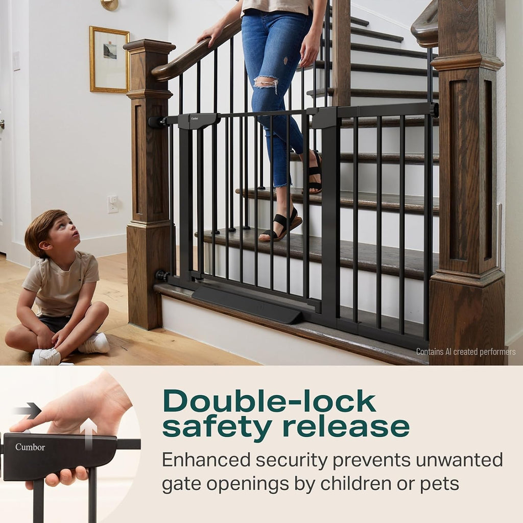 30-46" Baby Gate for Stairs, Auto Close Dog Gate for the House Black