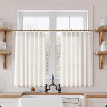Natural Pleated Thick Linen Curtains (Set of 2 Panels) 84 Inch Long