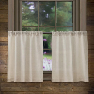 Linen Kitchen Curtains 24 Inch Length Rustic Farmhouse Crude Short Cafe Curtains Rod Pocket Tiers for Small Window