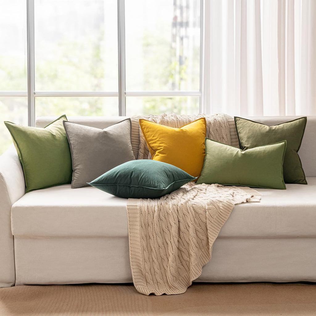 Pack of 2 Decorative Linen Pillow Covers 20x20 Inch Sage Green