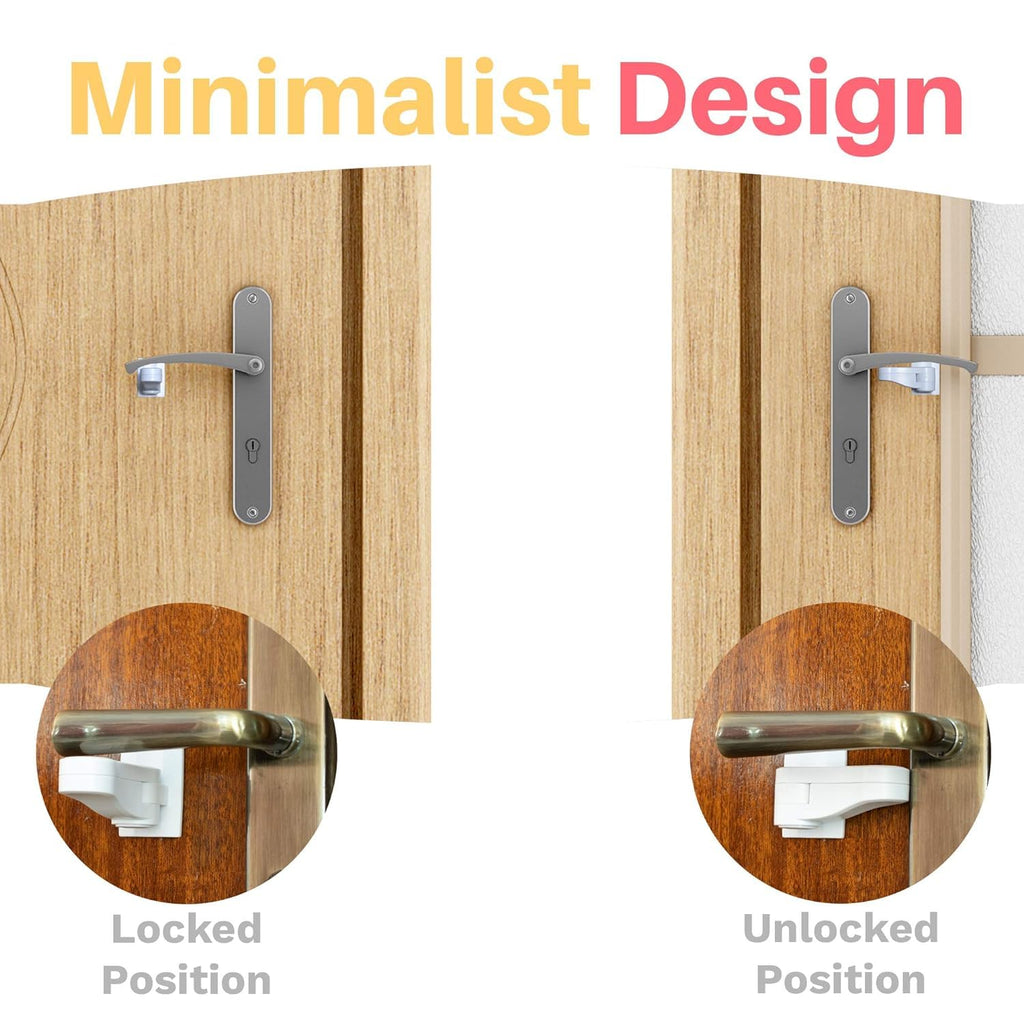 Child Proof Door Lever Lock, Baby Proofing Door Handle Lock, Minimalist Design, 3M Adhesive & No DrillingNeed, Child