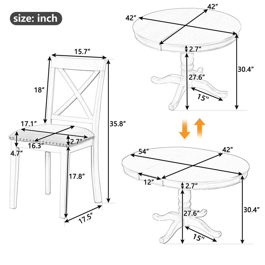 5 Piece Extendable Dining Table Set for 4, Kitchen Table and Chairs Set, 4 X-Back Solid Wood Dining ChairSet