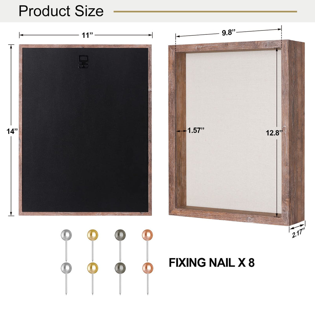 11x14 Shadow Box Frame with Soft Linen Back - Sturdy Memory Display Case of Flower, Pictures, Medals and More, Rustic