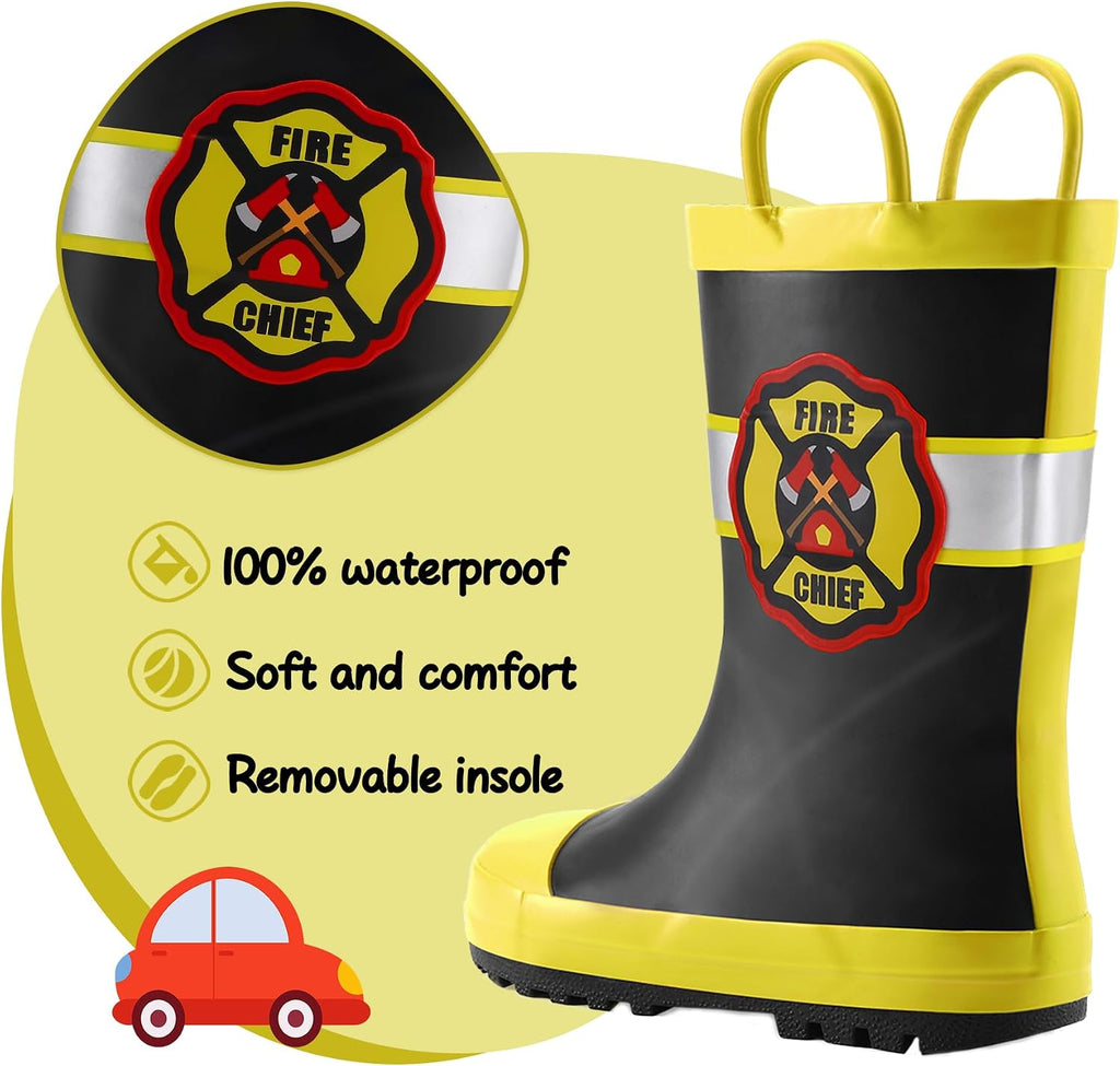 Kids Rain Boots Waterproof Printed Rubber boots with Handles