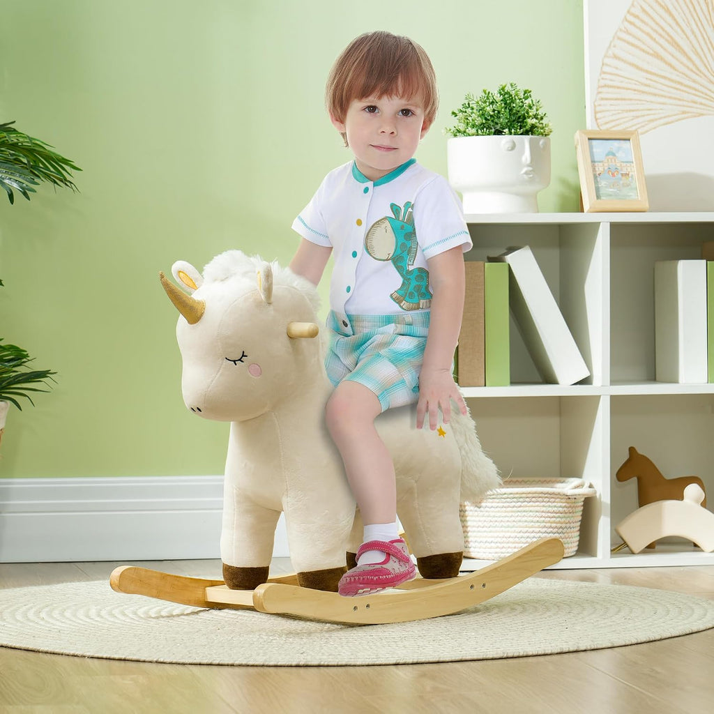 Rocking Horse Toddler Realistic Sound Wooden Base for 2-4 Years White
