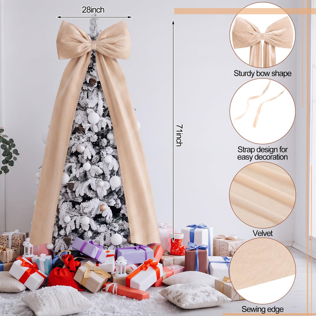 71 Inch Champagne Extra Large Velvet Bow Christmas Tree Topper