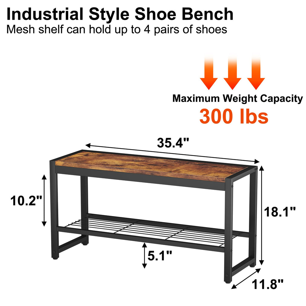 Shoe Bench, Modern Industrial Shoe Storage Bench, Entryway Bench with Mesh Shelf and Sturdy Metal Frame, Metal Shoe